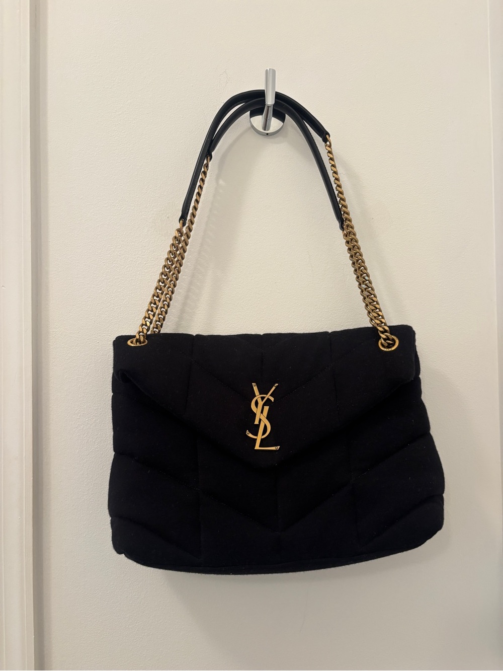 Saint Laurent Black Quilted Shoulder Bag with Gold YSL Logo